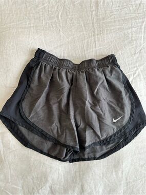 Nike Women's Gray and Black Athletic Running Shorts with Swoosh